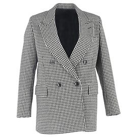 Ami Houndstooth-Print Double-Breasted Blazer in Black and White Wool Black
