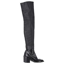 Botas acima do joelho com salto bloco Ann Demeulemeester em couro preto Preto