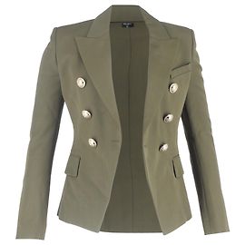 Balmain Double-Breasted Blazer with Pockets in Olive Wool Green Olive green