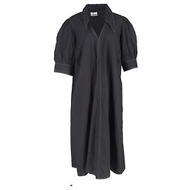 Vestido maxi de popeline preta com mangas bufantes e decote em V da Ganni Preto
