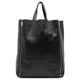 Céline Celine Lambskin Vertical Zip Cabas Tote Black