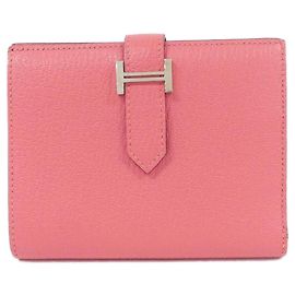 Portefeuille Compact Chevre Béarn d'Hermès Rose