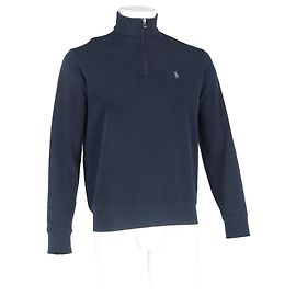 Pull à col zippé mi-hauteur en coton bleu marine avec logo brodé Polo Ralph Lauren Bleu Bleu Marine
