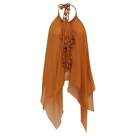 Oranges Seidentop mit Perlenfransen von Alberta Ferretti Orange