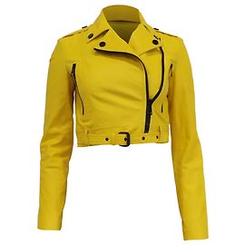 Burberry London Cropped Biker Jacket in Yellow Leather Yellow