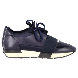 Baskets Race Runner Balenciaga en cuir bleu marine Bleu Marine