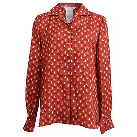 Camisa de botones de seda burdeos con estampado de tigre Max Mara Roja Burdeos