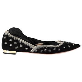 Sapatilhas de balé com laço Aquazzura Bliss em camurça preta Preto