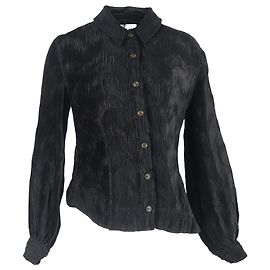 Ganni Pleated Button-Down Blouse in Black Polyester Black