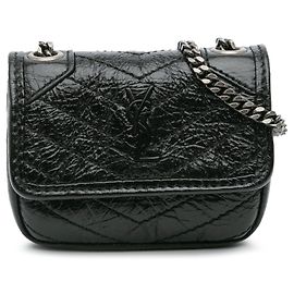 Saint Laurent Micro Crinkled Leather Niki Airpods Case With Chain Black