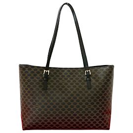 Céline Celine Macadam Blazon Triomphe Leather Tote Bag Black