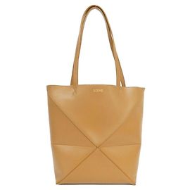 Borsa Tote Pieghevole Loewe Puzzle in Pelle di Vitello Marrone Beige