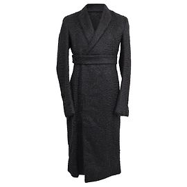 Rick Owens Belted Sheared Wrap Coat in Black Wool Black