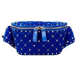 Borsa a vita in pelle velour Valentino Rockstuds Blu