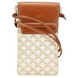 Céline Funda para teléfono de cuero PVC Celine Triomphe con correa Castaño Blanco