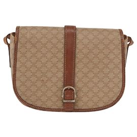 Céline Celine Vintage Macadam Lona e Couro Bege