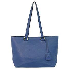 Prada Embossed Logo Open Tote Leather Blue