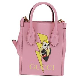 Gucci Mini Tote Vertical de Cuero Impreso Rosa