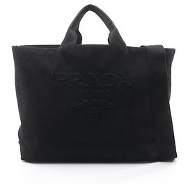 Prada Drill Tote Bag Black Canvas Black