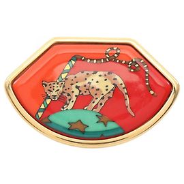 Broche de esmalte Hermès Roja Multicolor Dorado