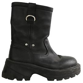 Autre Marque Schwarze Lederstiefel Schwarz