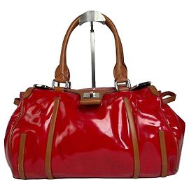 Céline Vintage Celine Paris Patent Leather / Leather Handbag Red Brown Red