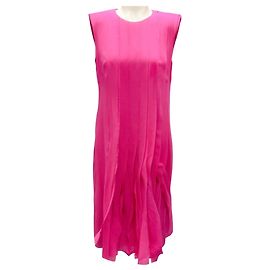 Vestido de chiffon de seda plissado rosa choque Akris Rosa
