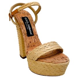 Dolce & Gabbana Natural Raffia Platform Sandals Beige