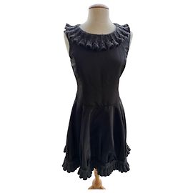 Vestido Oscar de la Renta de seda lã e algodão preto cinza Preto Cinza