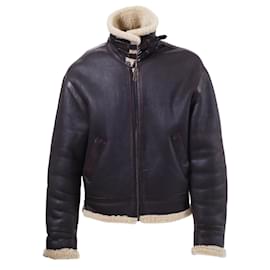 Versace Leather Shearling Jacket Brown