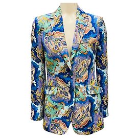 Etro Blue Multi Paisley Printed Cotton Blazer Blue