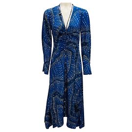 Altuzarra Blue / Yellow / Black Printed Silk Midi Dress Blue