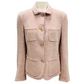 Giacca in lana e cashmere rosa chiaro con frange Loro Piana Rosa
