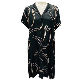 Autre Marque Lafayette 148 New York Black Multi Printed Satin Midi Dress Black