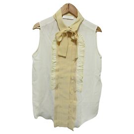 Chloé Blusa senza maniche in seta 100% Chloe con fiocco Beige