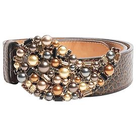 Etro Brown Embellished croc effect belt Brown
