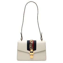 Bolsa de Ombro Sylvie da Linha Sherry da Gucci Cru Azul marinho