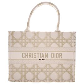 Dior Mittelgroße Bestickte Canvas Cannage Buch-Tote in Braun Braun Beige