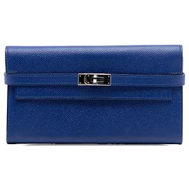 Hermès Blue Epsom Kelly Trifold Long Wallet Blue