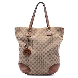 Gucci Brown Large GG Canvas GG Charm Tote Brown Beige