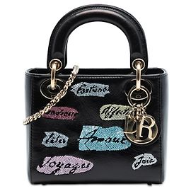 Dior Mini Lady Dior em couro de bezerro preto com contas Preto