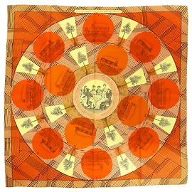 Bufanda de seda Hermès Naranja Jeu des Omnibus Remix 90 Otro Naranja