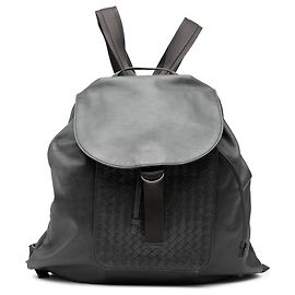Bottega Veneta Gray Intrecciato Trimmed Leather Drawstring Backpack Brown Dark grey