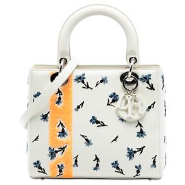 Dior White Medium Lambskin Floral Sequin Lady Dior White