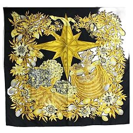Sciarpa Hermès Carré 90 PASSIFLORES Nero Giallo
