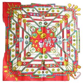Foulard in seta Hermès rosso e bianco Bianco Rosso