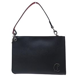 NEW CHRISTIAN LOUBOUTIN HAND BAG LOGO CL CLUTCH SHOULDER BAG LEATHER Black
