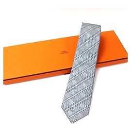 Corbata de seda para hombre Hermès Castaño Negro Blanco Azul
