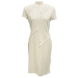 Vestido midi de lino blanco con flecos y mangas cortas Altuzarra Blanco