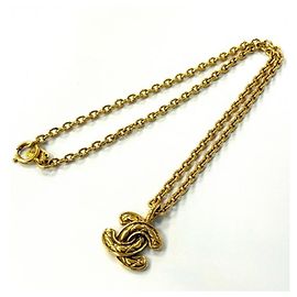 CHANEL Vintage Matelassé Coco Mark Gold GP Halskette Golden